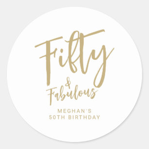 Adesivo Redondo Festa de 50 Anos Gold Script Fifty Modern Bold