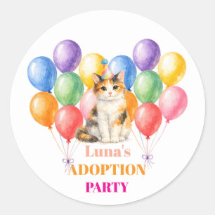 Adesivo Redondo Festa de Adoção Dia da Surpresa Gato Tricolor Pet