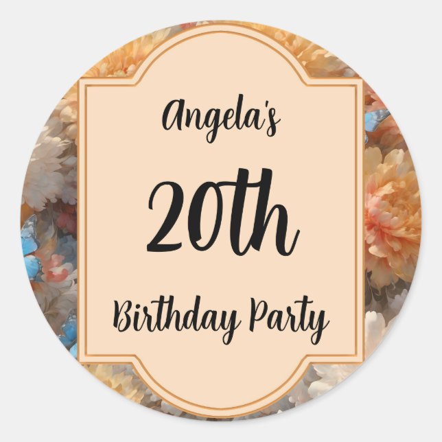 Adesivo Redondo Festa de aniversário 20 (Frente)