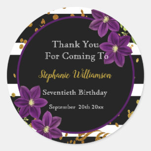 Adesivo Redondo Festa de aniversário 70  Obrigados brilhantes Dour