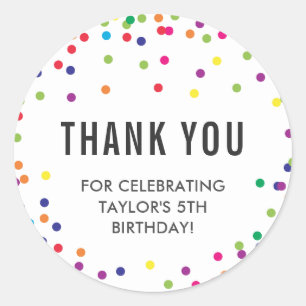 Adesivo Redondo Festa de aniversário Arco-Íris Obrigado Stickers