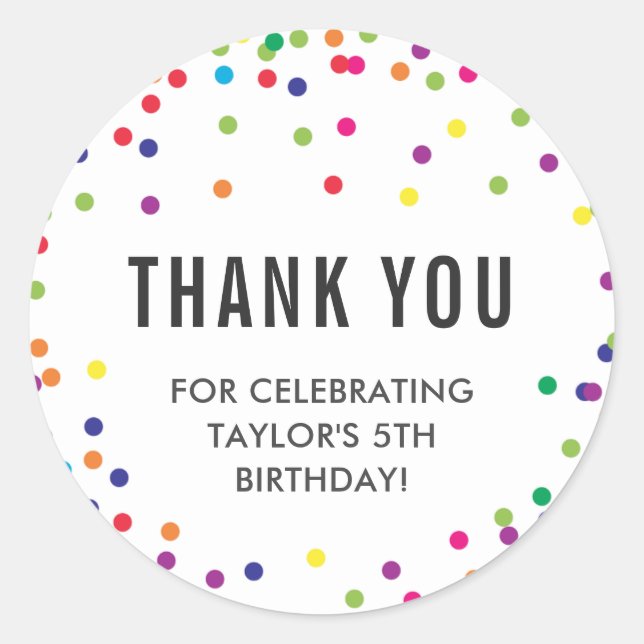 Adesivo Redondo Festa de aniversário Arco-Íris Obrigado Stickers (Frente)