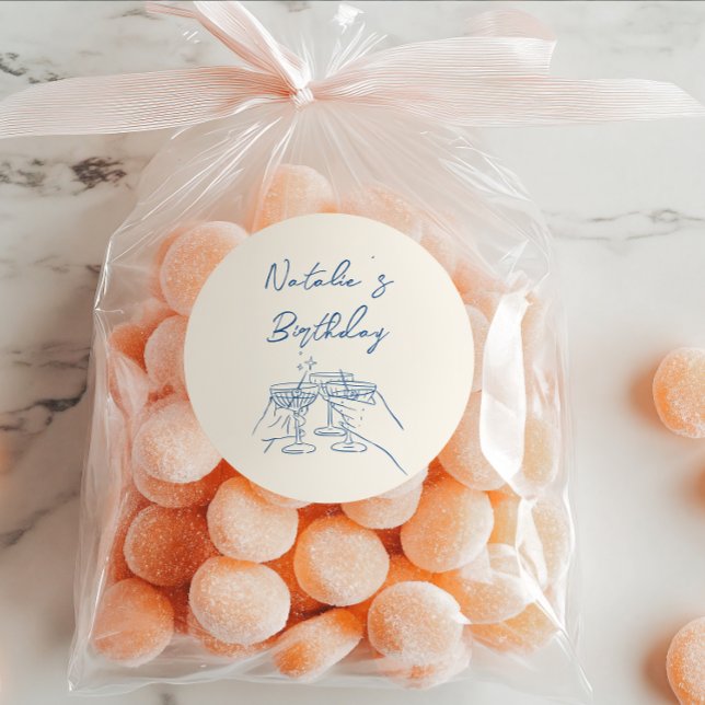 Adesivo Redondo Festa de aniversário Azul Martini Azul Desenhado à (Criador carregado)