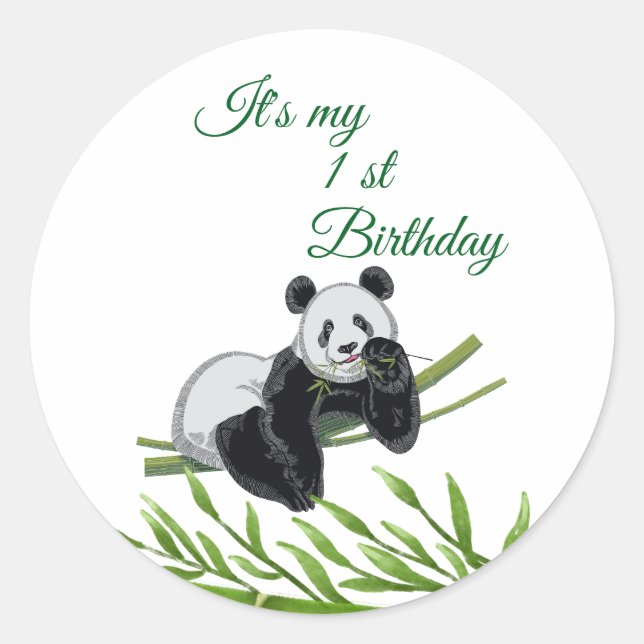 Adesivo Redondo Festa de aniversário Bamboo de Panda Verde (Frente)