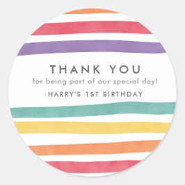 Adesivo Redondo Festa de aniversário Bela Arco-Íris Obrigado Stick