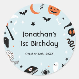 Adesivo Redondo Festa de aniversário Blue Halloween Boy