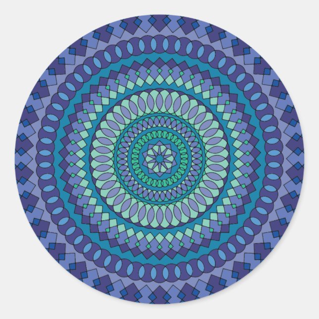 Adesivo Redondo Festa de aniversário Blue Mandala (Frente)