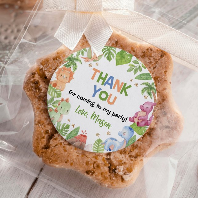 Adesivo Redondo Festa de aniversário Bonita do Dinossauro (Criador carregado)