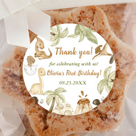 Adesivo Redondo Festa de aniversário Bonita do Dinossauro