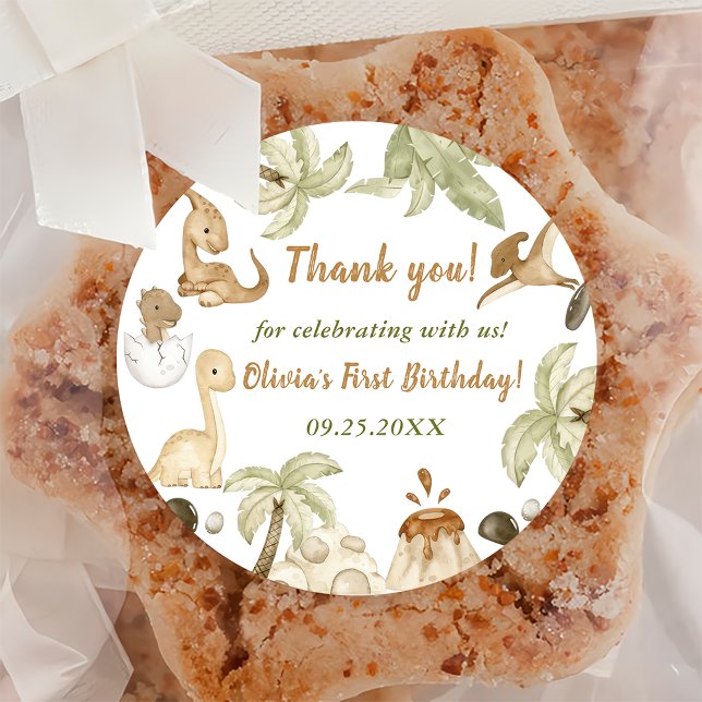 Adesivo Redondo Festa de aniversário Bonita do Dinossauro (Criador carregado)