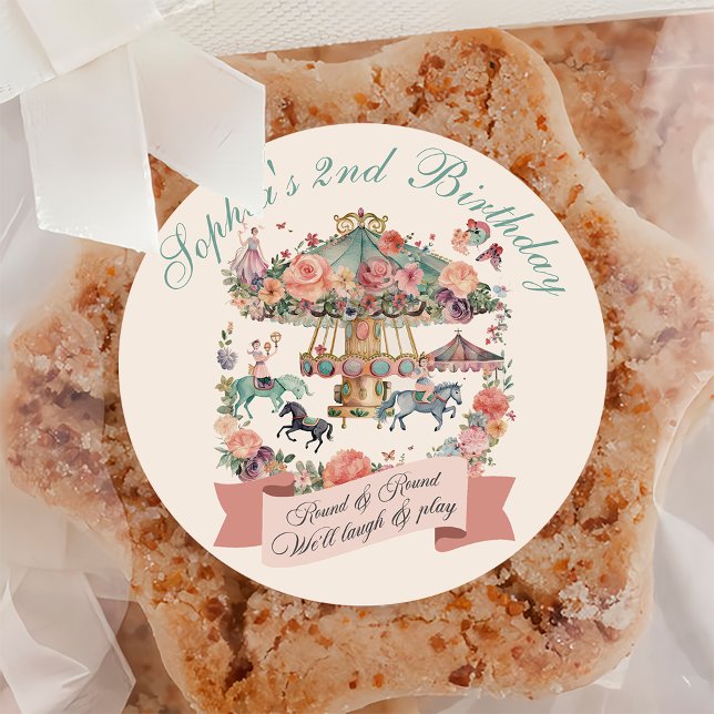 Adesivo Redondo Festa de aniversário Carnaval Carrossel Horse (Criador carregado)
