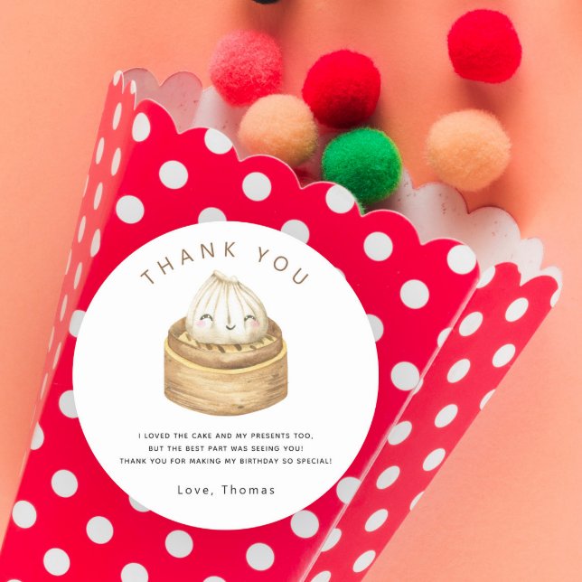 Adesivo Redondo Festa de aniversário chinesa de dobrar obrigado (Criador carregado)