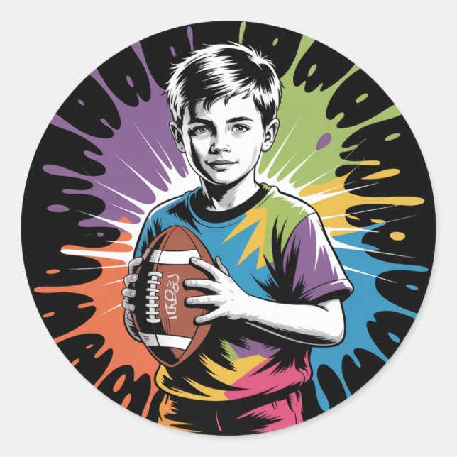 Adesivo Redondo Festa de aniversário Color Splash Football Boy (Frente)