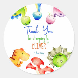 Adesivo Redondo Festa de aniversário colorida de dinossauros perso