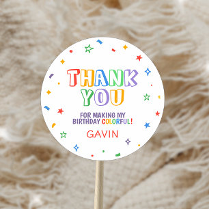 Adesivo Redondo Festa de aniversário Colorida do Partido do vamos