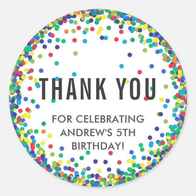 Adesivo Redondo Festa de aniversário Colorida Obrigado Stickers (Frente)