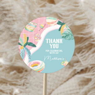 Adesivo Redondo Festa de aniversário da Festa de Piscina