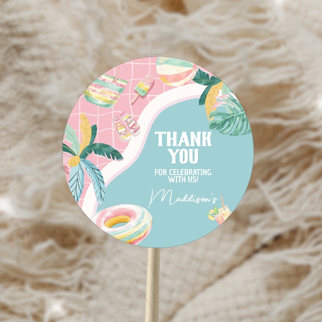 Adesivo Redondo Festa de aniversário da Festa de Piscina (Criador carregado)