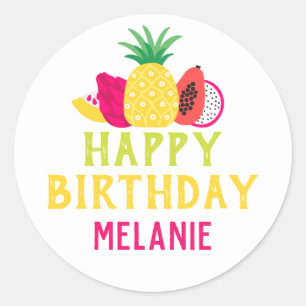 Adesivo Redondo Festa de aniversário da fruta tropical de Tutti