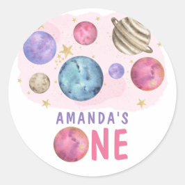 Adesivo Redondo Festa de aniversário da Galaxy Space Girl