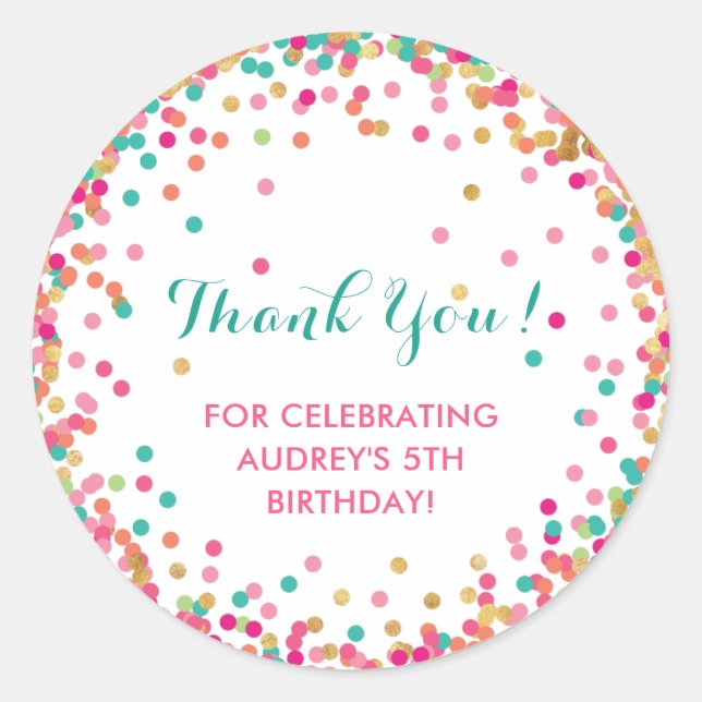 Adesivo Redondo Festa de aniversário da garota, obrigado, palermas (Frente)