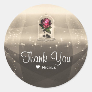 Adesivo Redondo Festa de Aniversário da Rosa Vermelha Mágica Encan