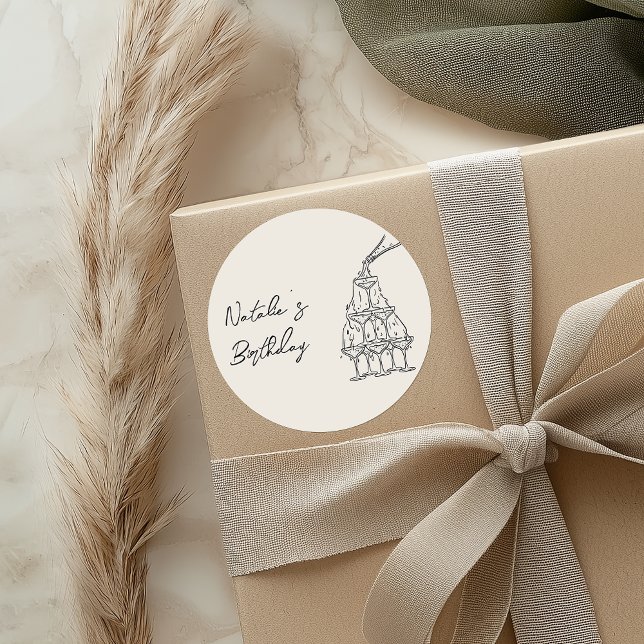 Adesivo Redondo Festa de aniversário da Torre de Champanhe Desenha (Criador carregado)