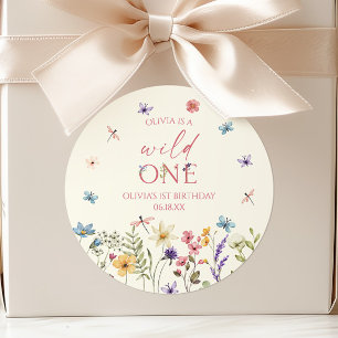Adesivo Redondo Festa de Aniversário de 1 Ano do(a) Selvagem Flor 