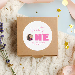 Adesivo Redondo Festa de aniversário de 21 anos de Tipografia Rosa