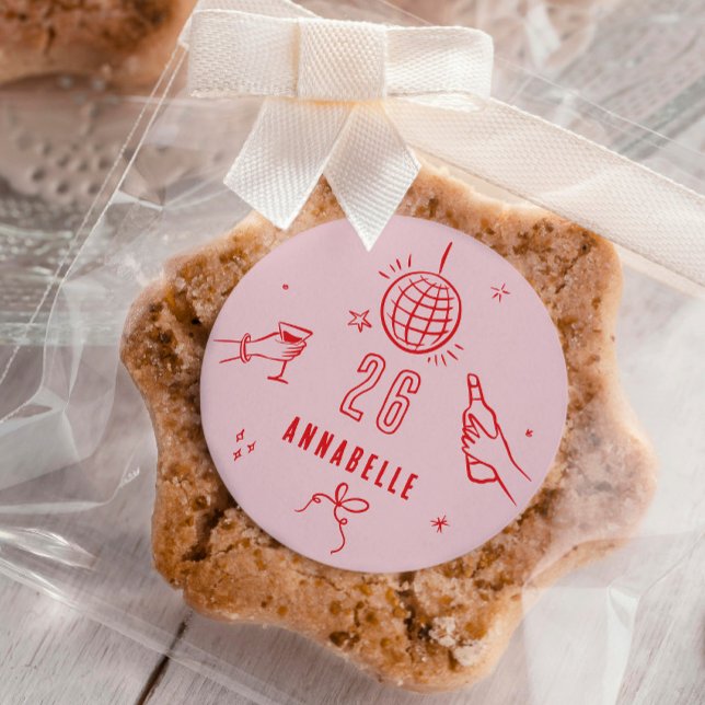 Adesivo Redondo festa de aniversário de 30 anos com puxador de mão (Criador carregado)