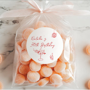 Adesivo Redondo Festa de aniversário de 30 desenhada de coquetel n