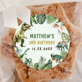 Adesivo Redondo Festa de aniversário de 3 anos de Menino Dinossaur