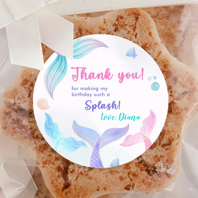 Adesivo Redondo Festa de aniversário de 3 anos de Mermaid Girl (Criador carregado)