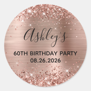 Adesivo Redondo Festa de Aniversário de 60 anos Glittery Rose Gold