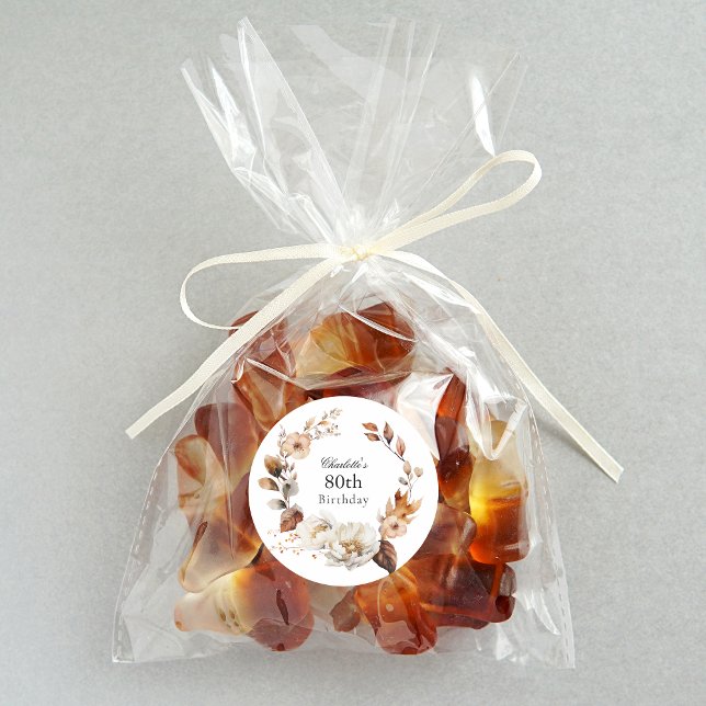 Adesivo Redondo Festa de Aniversário de 80 Anos com Flores Feminin (Criador carregado)