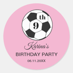 Adesivo Redondo Festa de Aniversário de 9 Anos Futebol Rosa Esport
