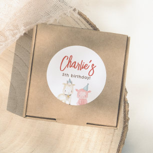 Adesivo Redondo Festa de aniversário de animais de exploração