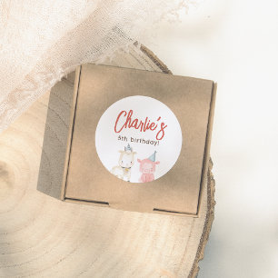 Adesivo Redondo Festa de aniversário de animais de exploração