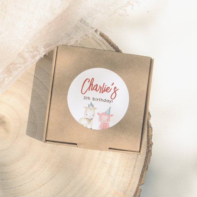 Adesivo Redondo Festa de aniversário de animais de exploração (Criador carregado)