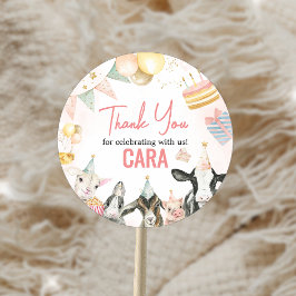 Adesivo Redondo Festa de aniversário de animais de fazenda