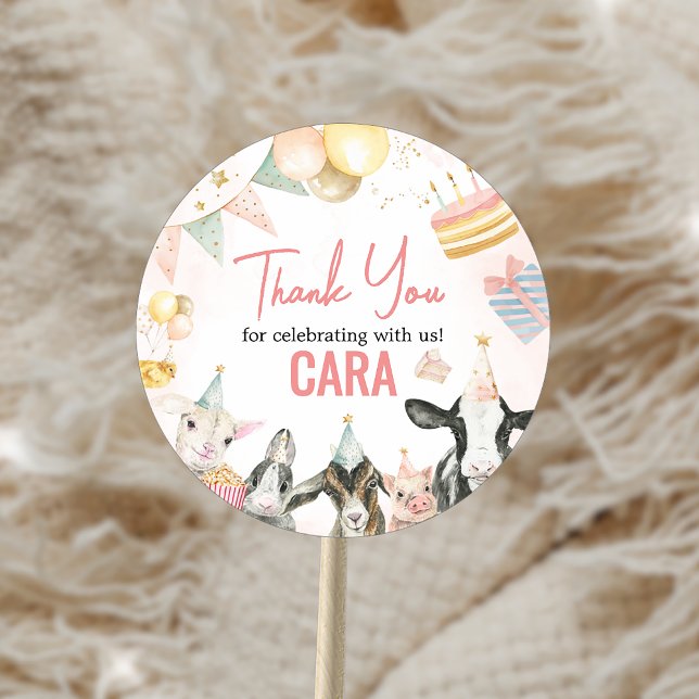 Adesivo Redondo Festa de aniversário de animais de fazenda (Animals Farm Party Birthday Party Sticker)