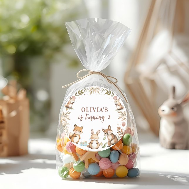 Adesivo Redondo Festa de aniversário de animais florestais (Criador carregado)