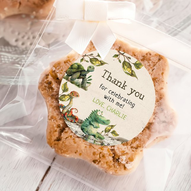 Adesivo Redondo Festa de aniversário de Apresentação de Répteis (Criador carregado)