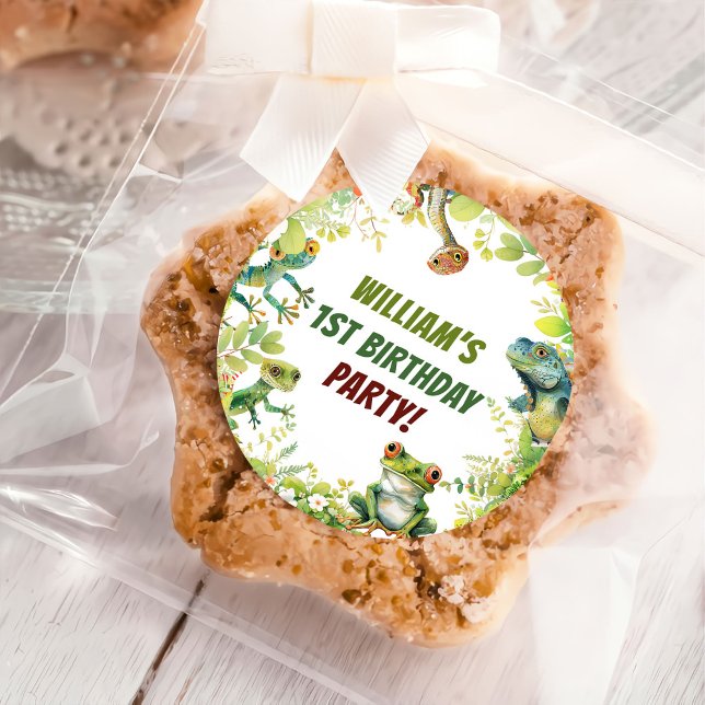 Adesivo Redondo Festa de aniversário de Apresentação de Répteis (Criador carregado)