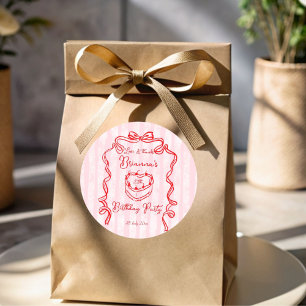 Adesivo Redondo Festa de aniversário de arco de coquetes cor-de-ro