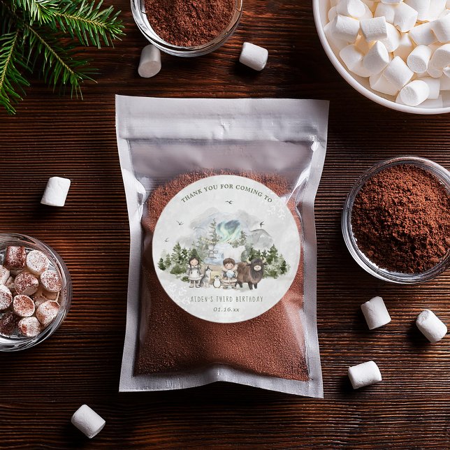 Adesivo Redondo Festa de aniversário de Aventura Árctica (Criador carregado)