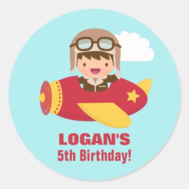 Adesivo Redondo Festa de aniversário de Aviador Justo