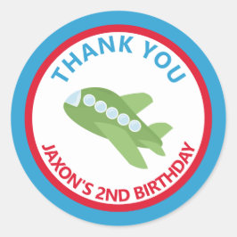 Adesivo Redondo Festa de aniversário De Avião Obrigado Por