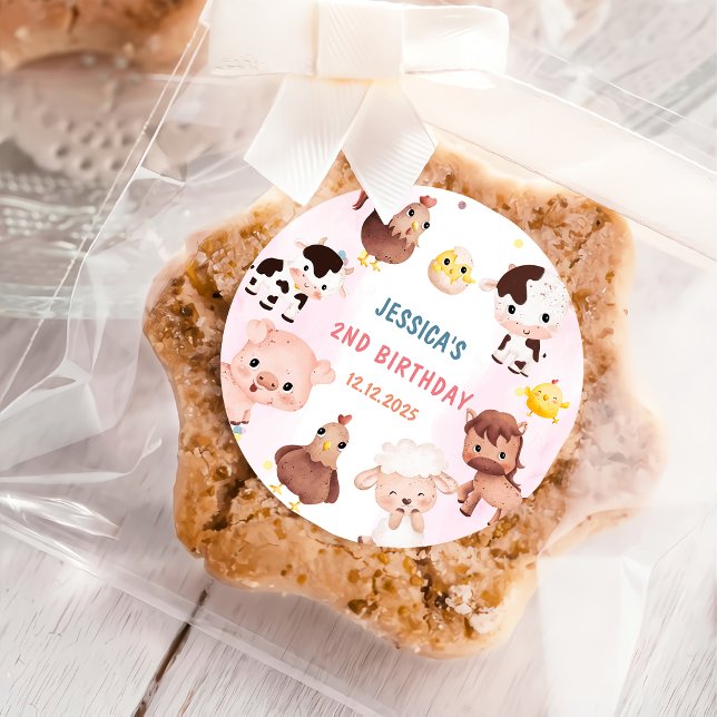 Adesivo Redondo Festa de aniversário de Balões de Barnyard (Criador carregado)