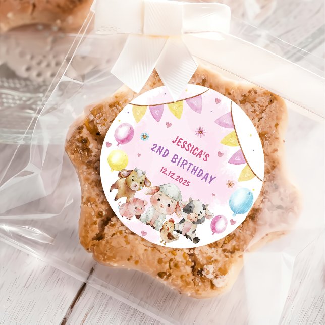 Adesivo Redondo Festa de aniversário de Balões de Barnyard (Criador carregado)